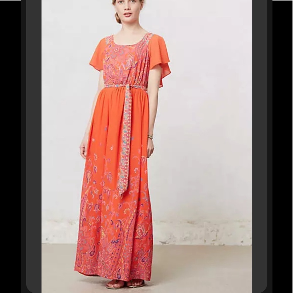 Gorgeous orange paisley maxi Anthropologie dress- brand Maeve
